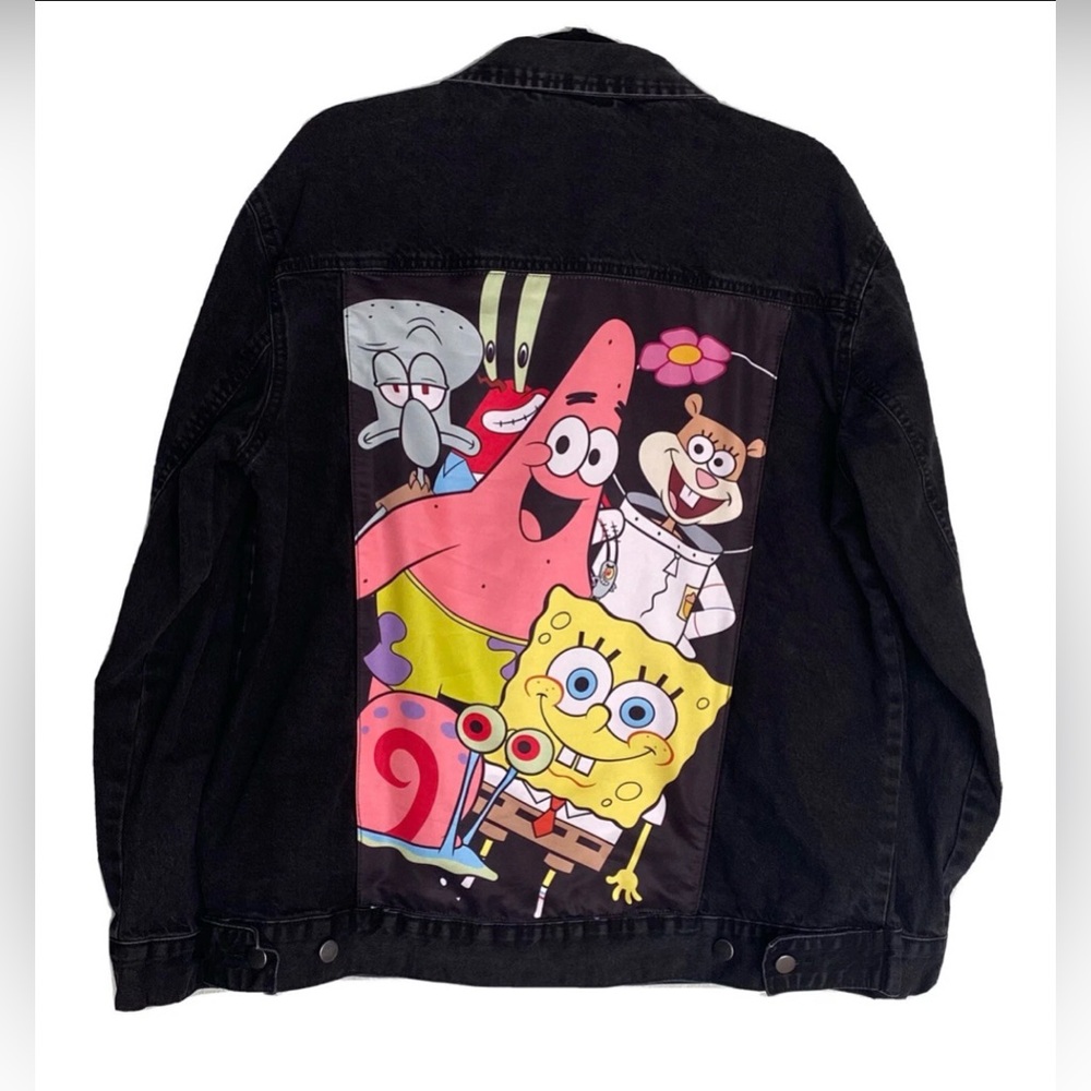 Spongebob Squarepants Denim Jean Trucker Jacket Nickelodeon Black Unisex XL